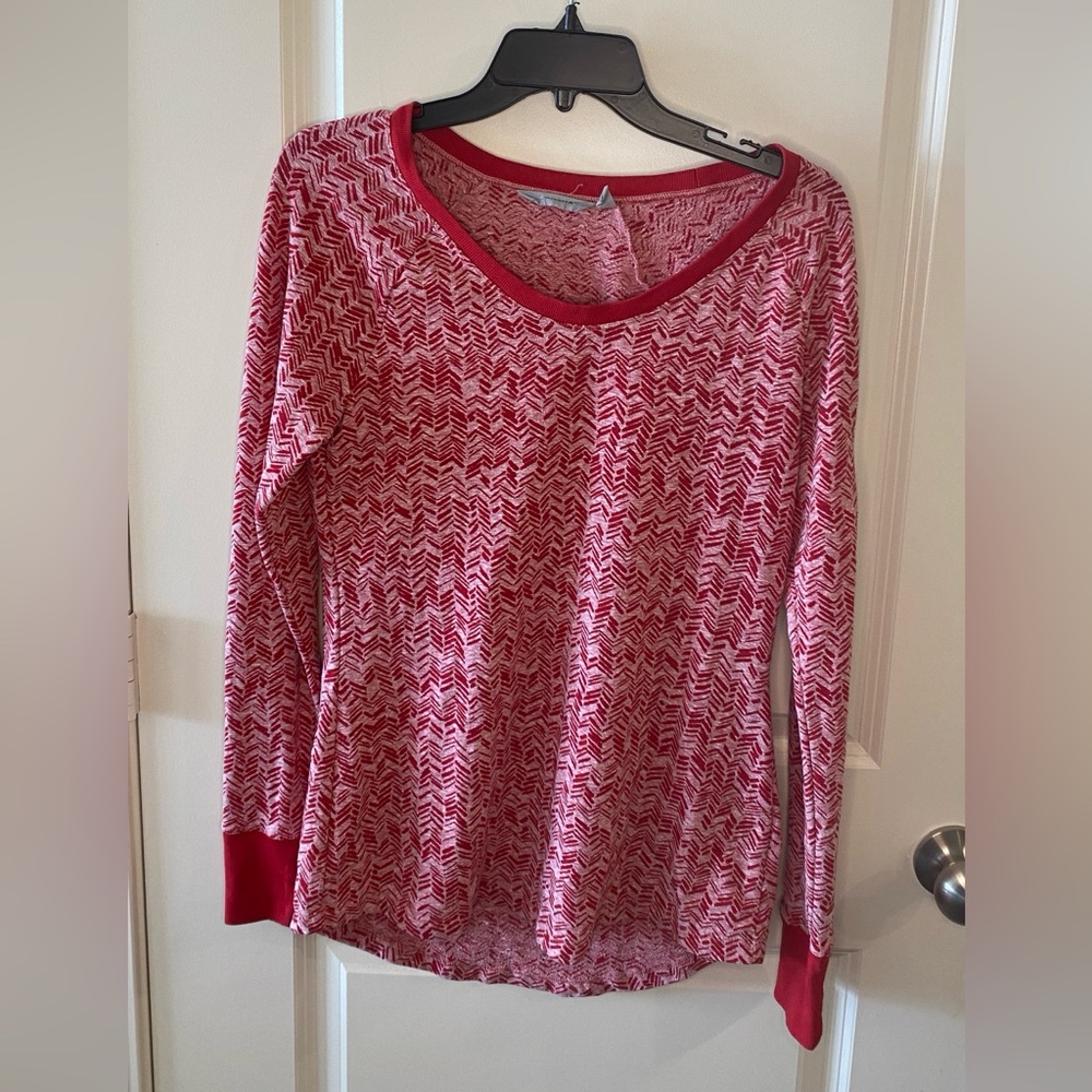 Athleta Red Patterned Long Sleeve Running Top Size Small Activewear